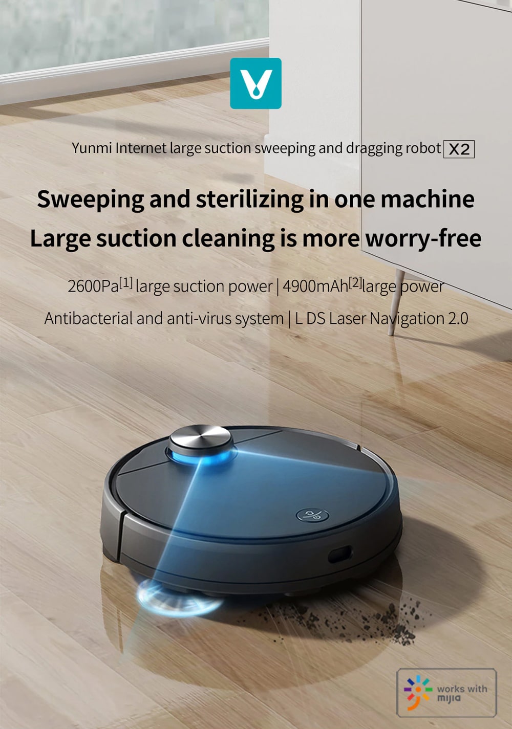 جارو رباتیک شیائومی مدل Viomi X2‏ – Viomi X2 Robot Vacuum Cleaner VXVC07-JG