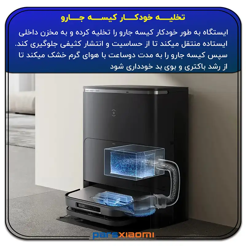 ایستگاه شارژ همه کاره در جارو رباتیک اکووکس مدل Ecovacs X5 Pro Omni
