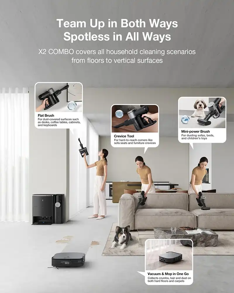 تمیزکاری مداوم با جارو رباتیک اکووکس Ecovacs X2 COMBO